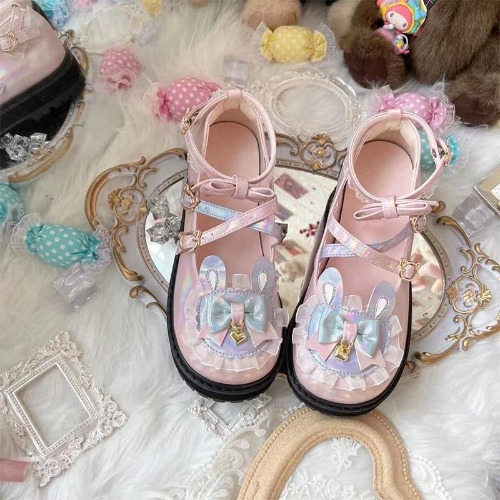 Holographic Bunny Lolita Flats | Pink / 4