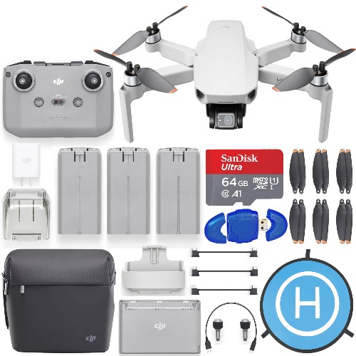 Digital Village DJI Mini 2 Fly More Combo Drone Quadcopter with 4K Camera Bundle with SanDisk 64GB MicroSD Card, Landing pad Kit with Pilot Bundle (Renewed) - 