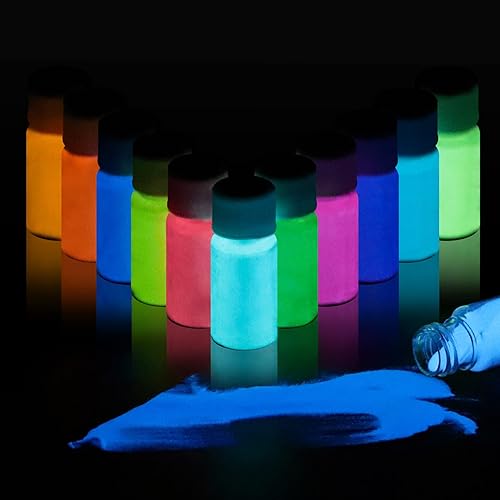 Glow in The Dark Powder 12 Colors Epoxy Resin Dye Luminous Pigment Powder Safe Long Lasting for Fine Art, DIY Nail Art, Epoxy Resin Colorant, DIY Crafts and Theme Party, 0.7oz Each - 12 colors - glow powder