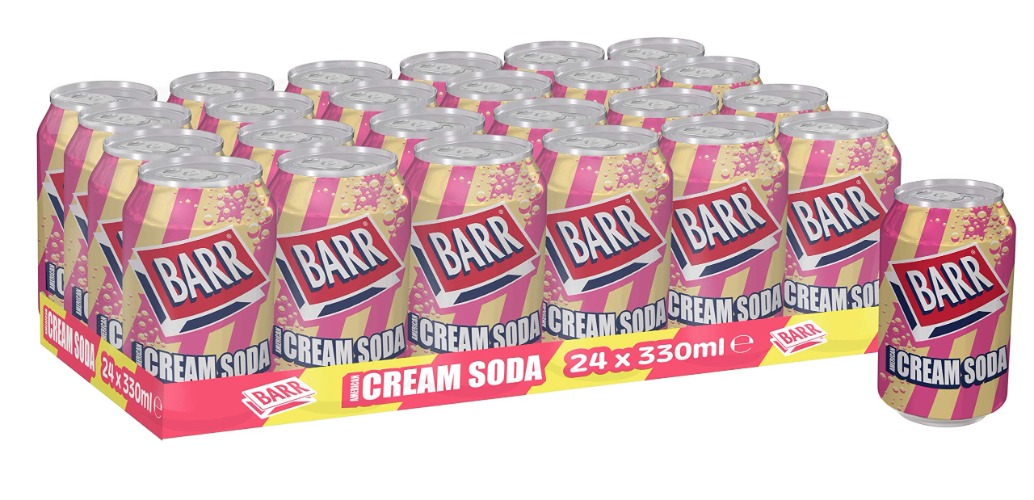 BARR since 1875, Cream Soda, 24 pack Fizzy Drink Cans, No Sugar, 24 x 330 ml