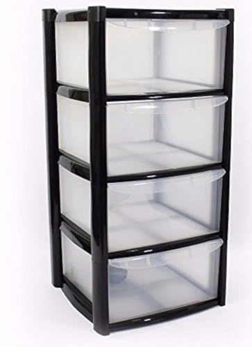 Plastic Storage Drawers - Large - 4 Drawers (Black) - Black