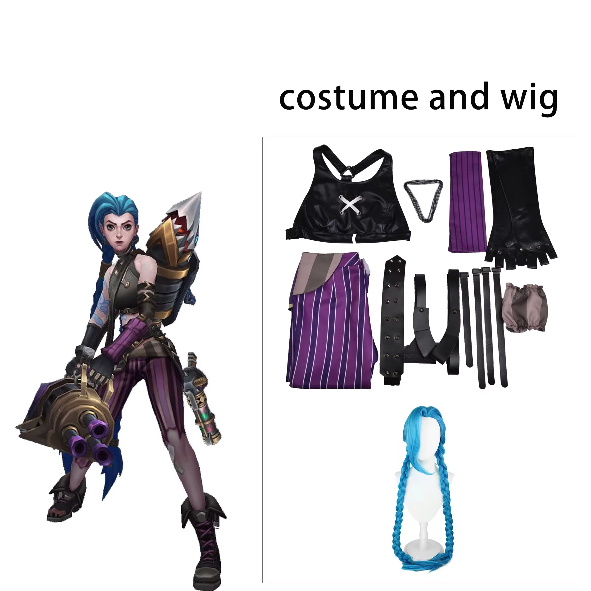Jinx Cosplay Costume with Wig 