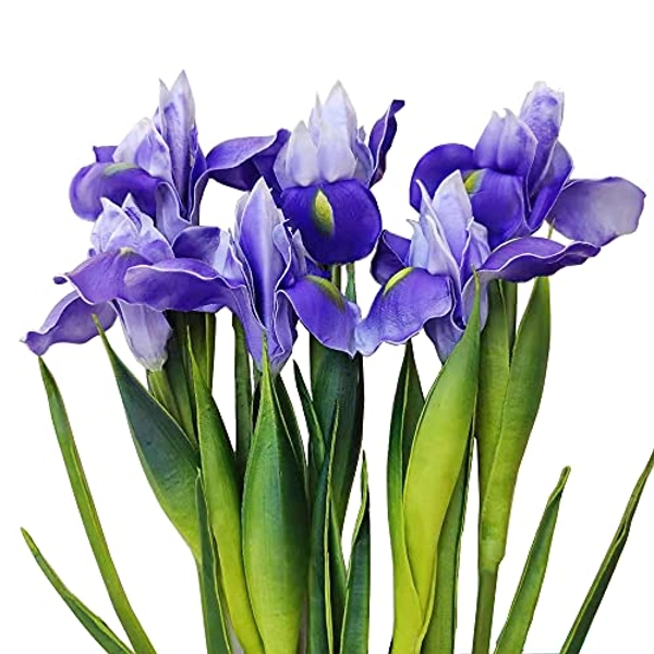 Mona's 6 Pcs Artificial Iris Flower Fake Real Touch Purple Flower Wedding Home Decor Flower Arrangements