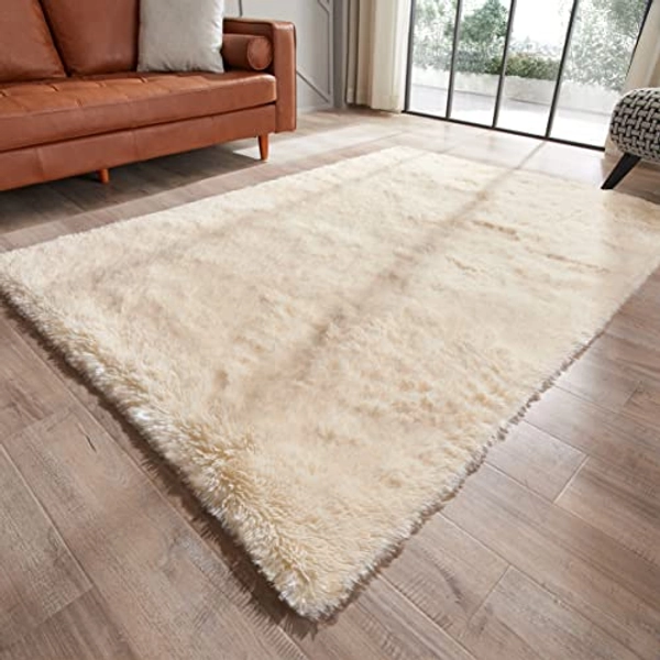 GKLUCKIN Inddor Fluffy Soft Rugs, 7'x10' Large Comfy Rugs Shaggy Living Room Bedroom Area Rugs Anti-Skid Plush Beige Rugs Cozy Furry Rugs for Kids Room Nursery Rugs