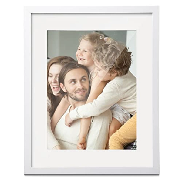 TWING 11x14 Picture Frame White Displays 8x10 Photo Frame with Mat or 11x14 Without Mat, Made of Plexiglass, MDF Wood, Wall Mounting, Ideal Gift to Family and Friends