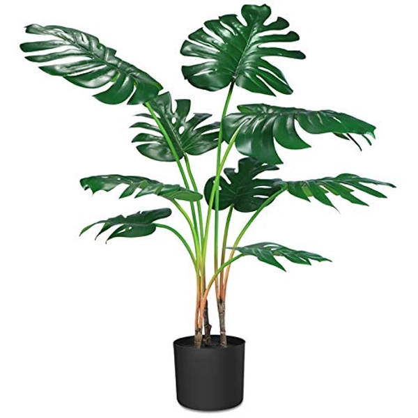 CROSOFMI Artificial Monstera Deliciosa Plant 37" Fake Tropical Palm Tree, Perfect Faux Swiss Cheese Plants in Pot for Indoor Outdoor House Home Office Garden Modern Decoration Housewarming Gift,1 Pack