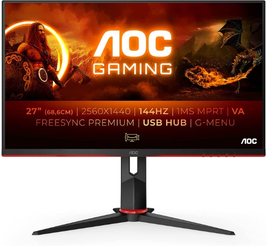 AOC Gaming Q27G2U - 27-inch QHD-monitor, 144 Hz, 1 ms MPRT, VA, AMD FreeSync Premium, in hoogte verstelbaar, USB-hub, lage invoervertraging (2560x1440 @ 144 Hz, 250 cd/m², HDMI/DP/USB 3.0)