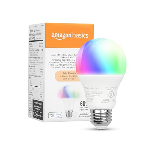 Amazon Basics Smart A19 LED Light Bulb, Color Changing, 9W (60W Equivalent), 800LM, Works with Alexa Only, 2.4 GHz Wi-Fi, No Hub Required, 1-Pack - Color Changing - 1 Pack
