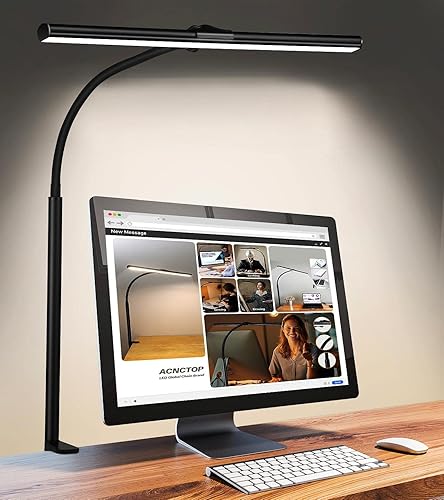 ACNCTOP Desk Lamp for Office Home - Eye-Caring Architect Task Lamp 25 Lighting Modes Adjustable LED Desk Lamp Flexible Gooseneck Clamp Light for Workbench Drafting Reading Study - Black