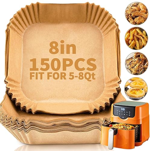 YOISDJL 150pcs Air Fryer Liners, 8.7" Square Parchment Disposable Paper Liner for Air Fryer, Baking, Roasting and Microwave, Non-Stick liner Accessories - Nature - 150pcs