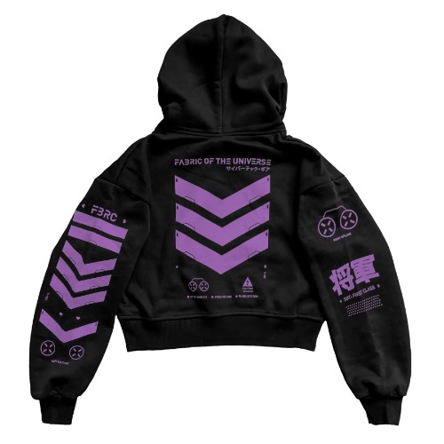 V3-3 Black Purple Crop Hoodie | L
