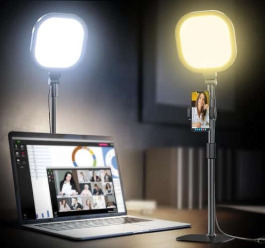 LitONES Desktop Video Conference Light for Zoom Meeting, Desk Light with Stand and Phone Holder, Desk Lamp Laptop Light for Working from Home, Video light For Filming/Webcam Lighting/Video Calls - Black