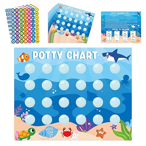 Zainpe 15Pcs Ocean Animals Potty Training Chart for Kids Sea Creatures Potty Chart with Shark Whale Stickers Marine Theme Toilet Training Reward Chart Develop Toileting Habit for Toddlers Boy Girl - Ocean