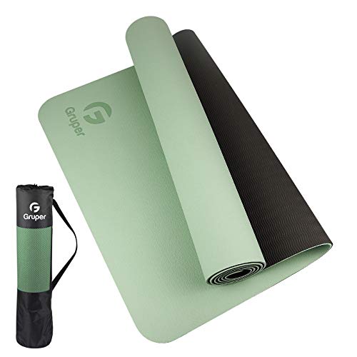 Gruper Yoga Mat Non Slip, Eco Friendly Fitness Exercise Mat with Carrying Strap,Pro Yoga Mats for Women,Workout Mats for Home, Pilates and Floor Exercises - 4.Matcha Green / Black - 0.24*24*72 Inches