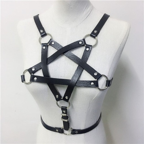 'Envy' Faux Leather Star Harness and O Ring Belt. - Top ONLY / One Size