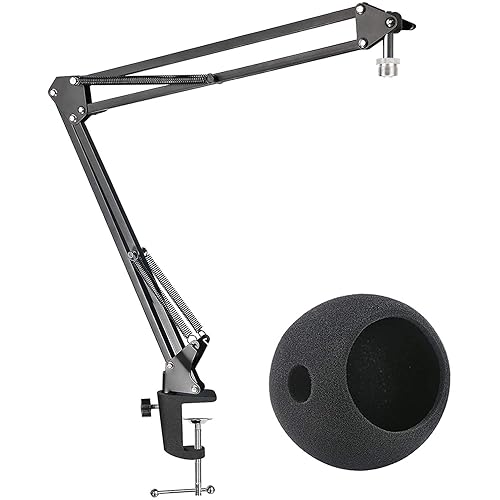 Mic Stand with Foam Windscreen For Blue Snowball, Suspension Boom Scissor Arm Stand with Pop Filter Cover for Microphones iCE USB Mic by SUNMON - Mic Stand and Pop Filter