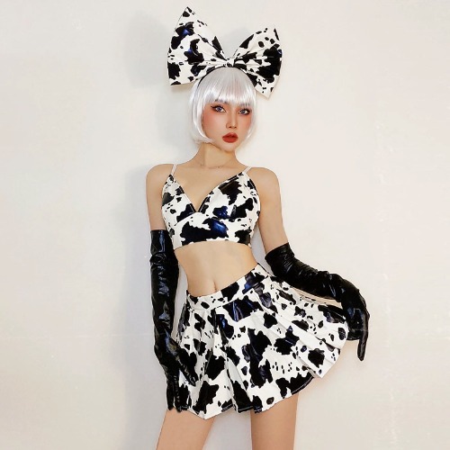 Seductive Latex Cow Print Skirt Set - Cow Print Outfit / M