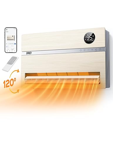Dreo Smart Wall Heater, Electric Space Heater for Bedroom 1500W, 120° Vertical Oscillation, Adjustable Thermostat, Remote Control, 24H Timer, Easy-Mount Heater for Indoor Use, Works with Alexa, WH719S - Wooden - Standard