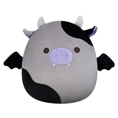 Squishmallows Original 12-Inch Bridgette Grey and Black Cow Bat - Official Jazwares Plush (Medium-Sized)