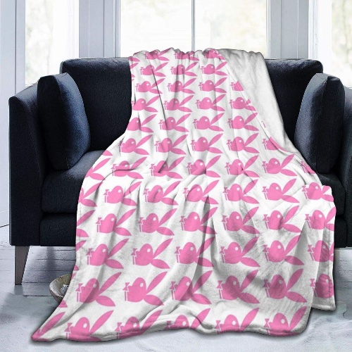 Pink Playboy Bunny Pattern Ultra-Soft Lightweight Blanket Flannel Throw Blanket 80"X60" - Pink Playboy Bunny Pattern - 80"x60"
