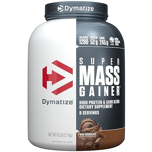 Dymatize Super Mass Gainer Protein Powder, 1280 Calories & 52g Protein, 10.7g BCAAs, Mixes Easily, Tastes Delicious, Rich Chocolate, 6 lbs - Chocolate - 8 Servings (Pack of 1)