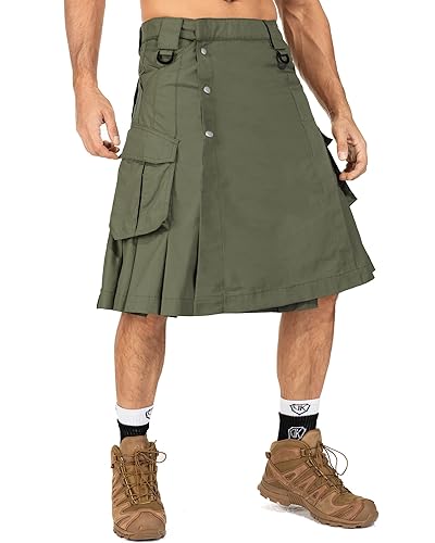 OCANXUE Kilt for Men Camo Utility Kilt Waterproof Tactical Kilt Irish Scottish Kilts with 4 Pockets - 34 - Army Green