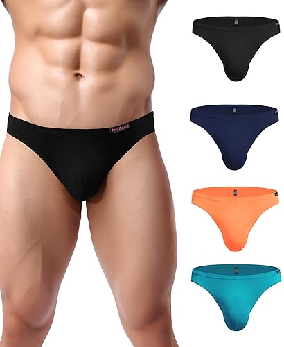 Avidlove Mens Bikini Underwear Low Rise Briefs Microfiber Underpants 4 Pack - Large - Black/2navy Blue/Orange/Blue