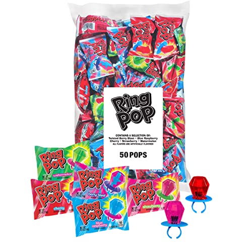 Ring Pop Individually Wrapped Bulk Lollipop Variety Party Pack – 50 Count Suckers w/ Assorted Fruity Flavors - Fun Bulk Candy for Kids - Hard Candy for Party Favors, Birthdays & Goodie Bags - 50 Count Bag