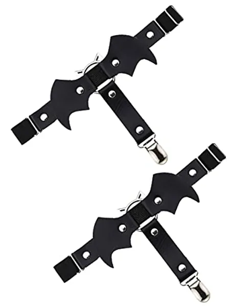 Adove Women Adjustable Leather Thigh Garter, Heart Shaped Leg Garter with Clips punk goth Garters for thigh high socks