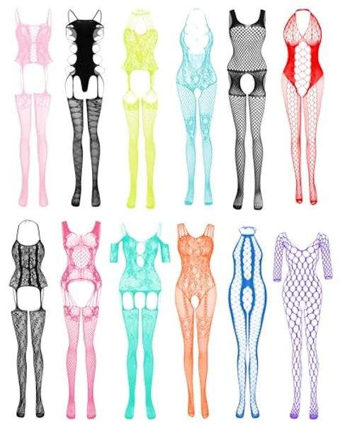 JDiction Women’s Lingerie BabyDoll Fishnet Bodysuit Sexy Nightwear(12 Pack)
