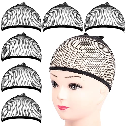 Fandamei 6PCS Wig Cap, 6PCS Black Mesh Wig Cap Net, Closed End Hair Mesh Net, Liner Weaving Caps for Women, Men, Kids, Wig Caps for Halloween, Cosplay - Black