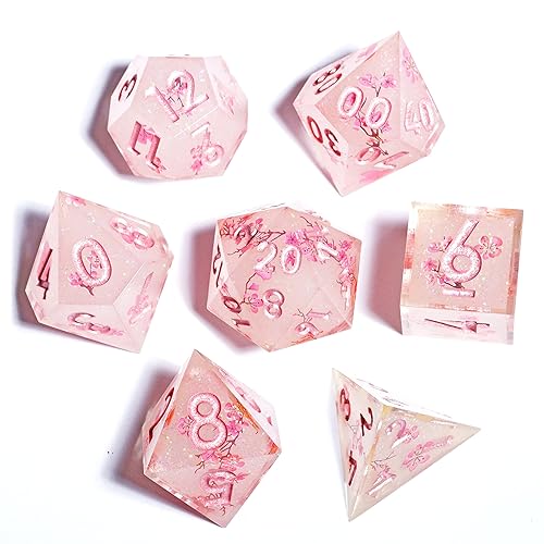 DND Dice Sharp Edge Dice Polyhedral Dice Mini Planet Dice Dungeons and Dragons Dice Handmade Dice Set PEACHY GALAXY (SAKURA BLOOM) - Sakura Bloom