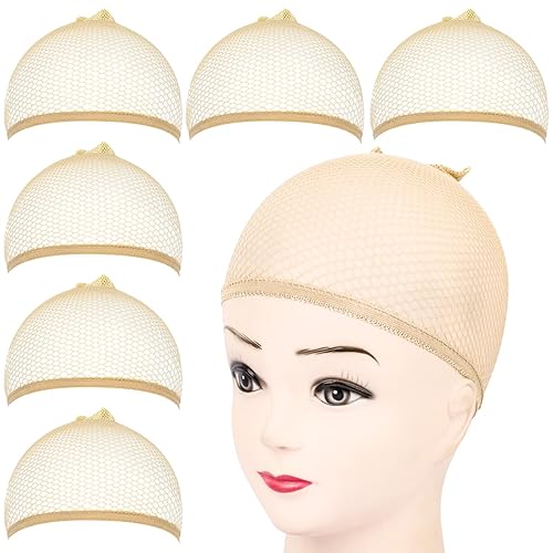 Fandamei Wig Cap, 6PCS Light Brown Mesh Wig Cap, Closed End Hair Mesh Net, Liner Weaving Caps for Women, Men, Kids, Wig Caps for Halloween, Cosplay - Dark Brown