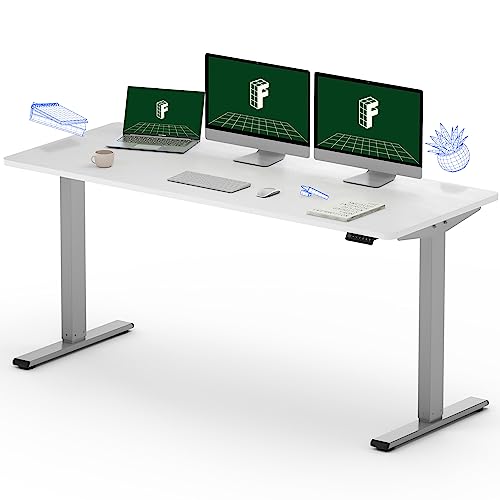 FLEXISPOT EN1 Height Adjustable Standing Desk 60 x 24 inch Whole-Piece Desktop Electric Stand Up Desk Ergonomic Memory Controller (Gray Frame + 60" White Top, 2 Packages) - 60x24 - Gray Frame + White Top
