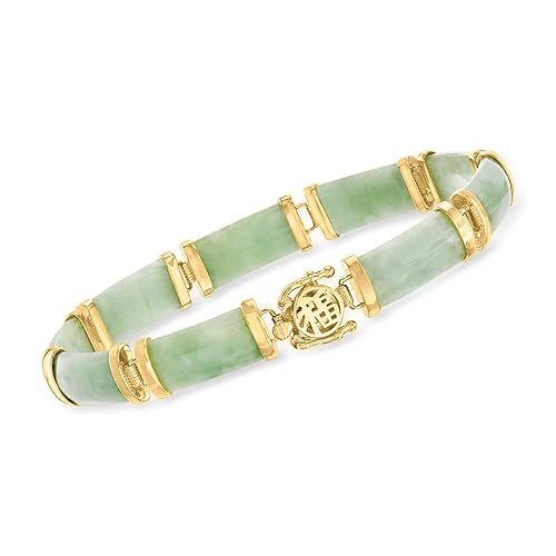 Ross-Simons Jade Good Fortune Bracelet in 18kt Gold Over Sterling - 7.5 Inches