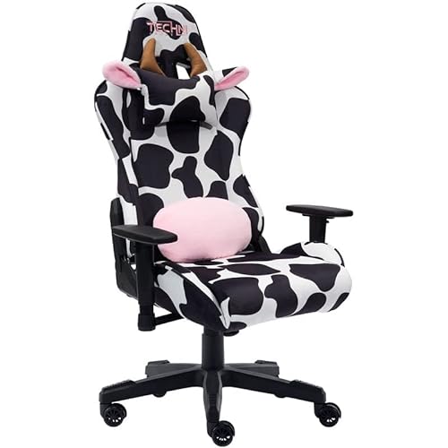 Techni Sport TS85 Cow Print Fabric LUXX Series Gaming Chair in Black/White