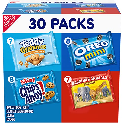 Nabisco Team Favorites Variety Pack, OREO Mini, CHIPS AHOY! Mini, Teddy Grahams Honey & Barnum's Animal Crackers, 30 Snack Packs - 1 Ounce (Pack of 30)
