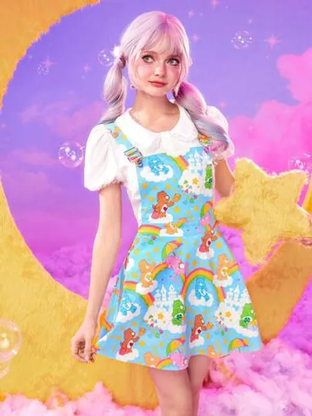 ROMWE X Care Bears Rainbow & Bear Print Overall Dress
