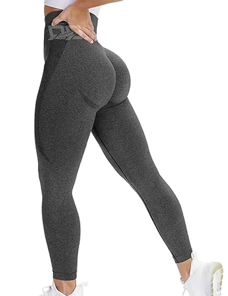QOQ Women's Seamless Leggings High Waist Gym Running Vital Yoga Pants Butt Lift Workout Tights Tummy Control