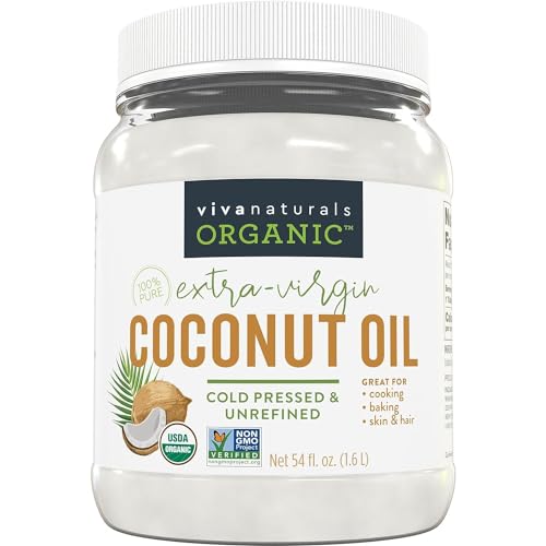 Viva Naturals Organic Coconut Oil - Unrefined and Cold-Pressed, Natural Hair Oil, Skin Oil and Cooking Oil with Fresh Flavor, Non-GMO Extra Virgin Coconut Oil (Aceite de Coco), USDA Organic, 54 oz - 54 Fl Oz (Pack of 1)