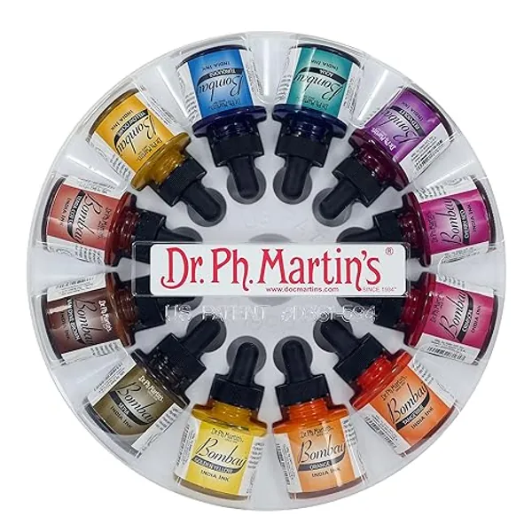 Dr. Ph. Martin's Bombay India Ink (Set 2) Ink Set, 1.0 oz, Set 2 Colors, 1 Set of 12 Bottles. - 1 fl oz - Set 2 Colors
