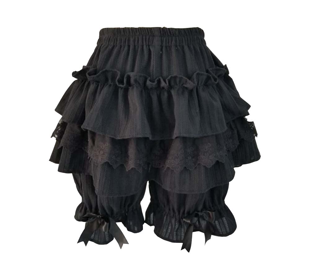 Nite closet Lolita Bloomer Shorts for Women Black Ruffled Cute Cotton Lace Pants