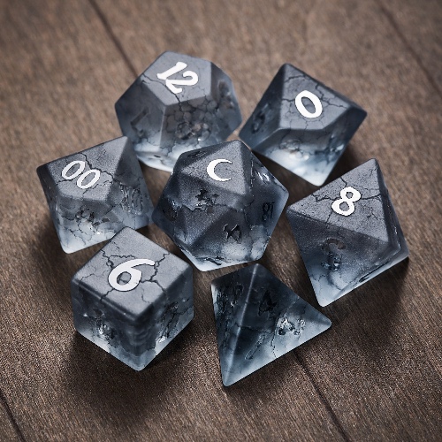 Transparent Dark Blue Lightning Glass Moon DnD D&D Dice Set | Full Set