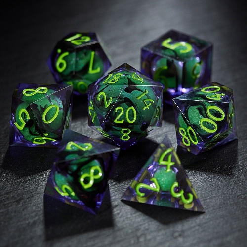 Purple Green Liquid Core Resin DnD D&D Dice Set | 11 Dice Set