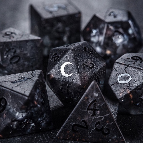 Raised Black Lightning Glass Moon DnD D&D Dice Set | Full Set
