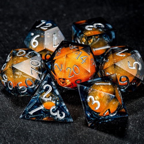 Orange Sand Liquid Core Resin DnD D&D Dice Set | 11 Dice Set