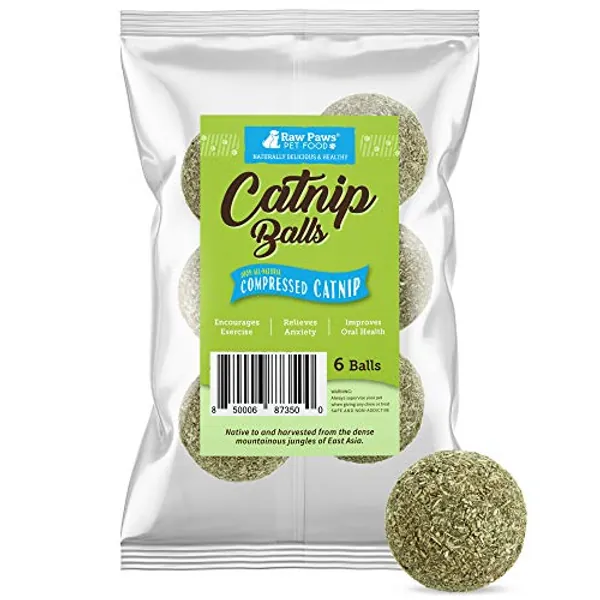 Raw Paws Catnip Balls, 6 ct - Interactive Cat Toy for Indoor Cats - Cat Ball Toy - Kitten Toys - Cat Nip Ball Cat Toy - Cat Lick Ball - Cat Nip Cat Toys - Natural Catnip Ball for Cats of all Breeds