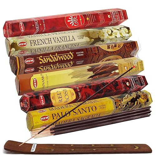 Hem Incense Sticks Variety Pack #22 and Incense Stick Holder Bundle with 6 Most Desired Fragrances - Six Popular 1