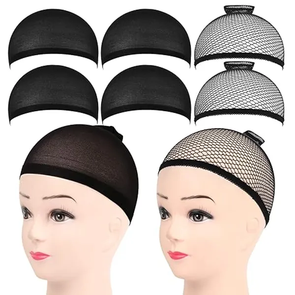FANDAMEI 6 Stücke Wig Caps Nylon, Haarnetz für Perücke Kappen Perückenkappe Unterziehhaube Dehnbare Elastische Atmungsaktive Perückennetz, 2 Schwarze Haarnetz und 4 Perückenkappe