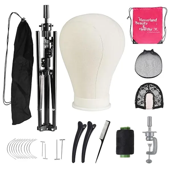 Neverland Beauty & Health 58cm Perückenkopf,Perücke kopf mit Perückenständer 120cm,Perücke machen Mannequin Kopf mit übungskopf ständer,Tischklammer,T-Stifte und Haarbürste